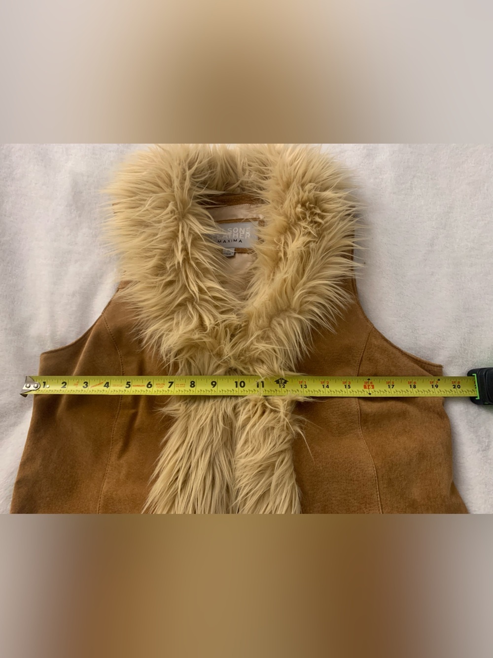 Wilsons Leather Maxima Penny Lane Style Long Suede Leather Fur Trim Vest Size L - Picture 12 of 16